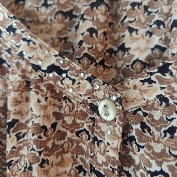 Croft@ Barrow L Mlticlr 3/4Sleeve SwarovskiNeck HalfButtonsFloralPrint WomenTop - Picture 3 of 7